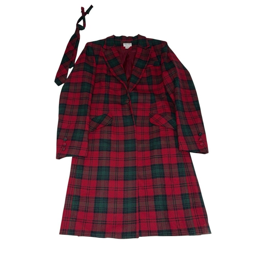 Vintage Hobby Horse Saddleseat Day Coat Womens M Red Green Plaid Wool Show Jack